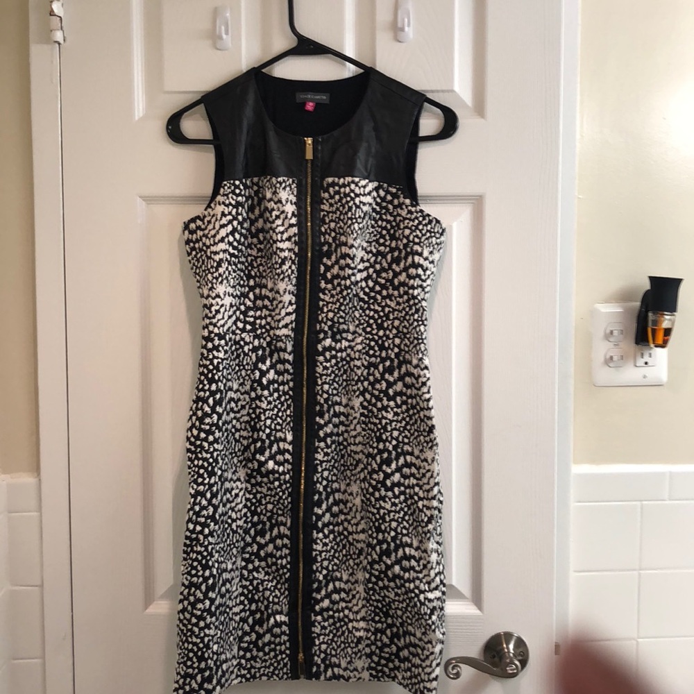 Black and white dress with gold zipper